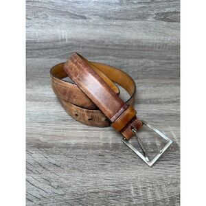 Remo Tulliani Mens Brown Italian Calfskin Leather Belt 36 Made in USA Distressed